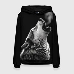Толстовка-худи женская Воющий волк в ночи, цвет: 3D-черный