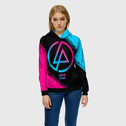 Толстовка-худи женская Linkin Park - neon gradient, цвет: 3D-черный — фото 2