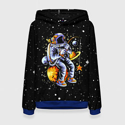 Толстовка-худи женская Космонавт на рыбалке - неон, цвет: 3D-синий