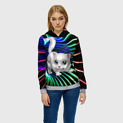 Толстовка-худи женская Милая кошечка в космическом портале, цвет: 3D-меланж — фото 2
