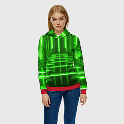 Толстовка-худи женская Зеленые световые объекты, цвет: 3D-красный — фото 2