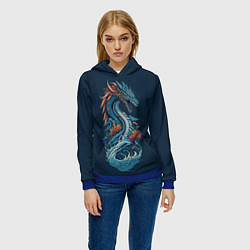 Толстовка-худи женская Синий дракон от нейросети, цвет: 3D-синий — фото 2