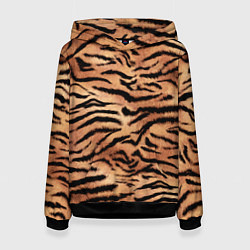 Толстовка-худи женская Полосатая шкура тигра, цвет: 3D-черный