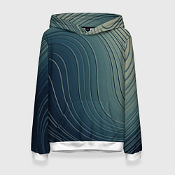 Толстовка-худи женская Изогнутые линии сине-зеленый, цвет: 3D-белый