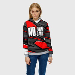 Толстовка-худи женская No pain no gain - красный, цвет: 3D-меланж — фото 2