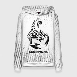 Толстовка-худи женская Scorpions с потертостями на светлом фоне, цвет: 3D-белый