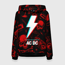 Толстовка-худи женская AC DC rock glitch, цвет: 3D-черный