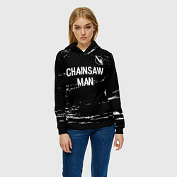 Толстовка-худи женская Chainsaw Man glitch на темном фоне: символ сверху, цвет: 3D-черный — фото 2