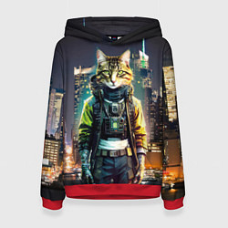 Толстовка-худи женская Cool cat in New York city at night, цвет: 3D-красный