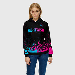 Толстовка-худи женская Nightwish - neon gradient: символ сверху, цвет: 3D-черный — фото 2