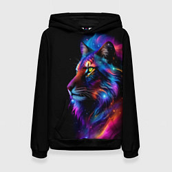 Толстовка-худи женская Лев в космосе и звезды, цвет: 3D-черный