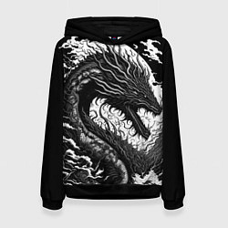 Женская толстовка Черно-белый дракон и волны