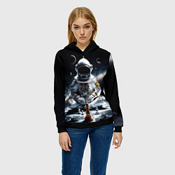 Толстовка-худи женская Космонавт и шахматы, цвет: 3D-черный — фото 2