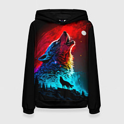 Толстовка-худи женская Волки воют на луну, цвет: 3D-черный