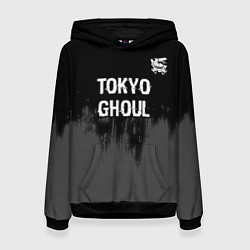 Толстовка-худи женская Tokyo Ghoul glitch на темном фоне: символ сверху, цвет: 3D-черный