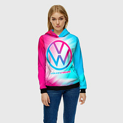 Толстовка-худи женская Volkswagen neon gradient style, цвет: 3D-черный — фото 2