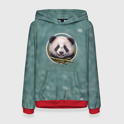 Толстовка-худи женская Милая мордочка панды с бамбуком, цвет: 3D-красный