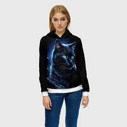Толстовка-худи женская Черный кот - брызги воды, цвет: 3D-белый — фото 2