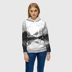 Толстовка-худи женская Минималистичный пейзаж чб, цвет: 3D-меланж — фото 2
