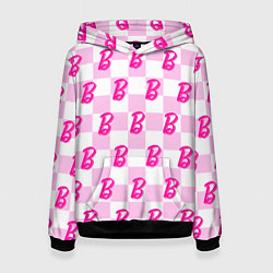 Толстовка-худи женская Розовая шашка и Барби, цвет: 3D-черный