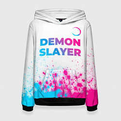 Толстовка-худи женская Demon Slayer neon gradient style: символ сверху, цвет: 3D-черный