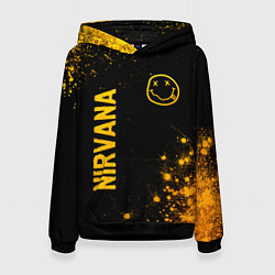 Толстовка-худи женская Nirvana - gold gradient: надпись, символ, цвет: 3D-черный
