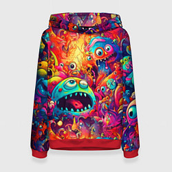 Толстовка-худи женская Кислотные чудики, цвет: 3D-красный