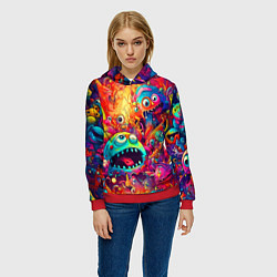 Толстовка-худи женская Кислотные чудики, цвет: 3D-красный — фото 2