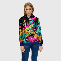 Толстовка-худи женская Космические зубастые монстры, цвет: 3D-синий — фото 2