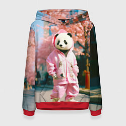 Толстовка-худи женская Милая панда в пуховике, цвет: 3D-красный