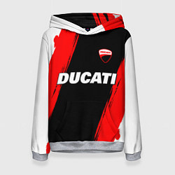 Толстовка-худи женская Ducati moto - красные полосы, цвет: 3D-меланж