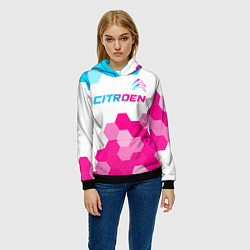 Толстовка-худи женская Citroen neon gradient style: символ сверху, цвет: 3D-черный — фото 2