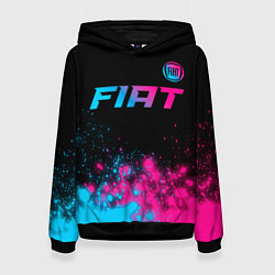 Толстовка-худи женская Fiat - neon gradient: символ сверху, цвет: 3D-черный