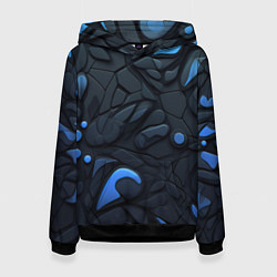 Толстовка-худи женская Blue black abstract texture, цвет: 3D-черный