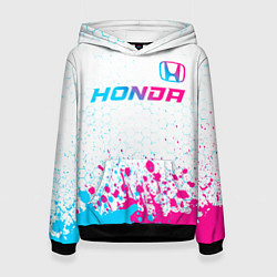 Толстовка-худи женская Honda neon gradient style: символ сверху, цвет: 3D-черный