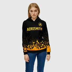 Толстовка-худи женская Aerosmith - gold gradient: символ сверху, цвет: 3D-черный — фото 2