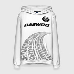 Толстовка-худи женская Daewoo speed на светлом фоне со следами шин: симво, цвет: 3D-белый