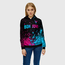 Толстовка-худи женская Bon Jovi - neon gradient: символ сверху, цвет: 3D-черный — фото 2