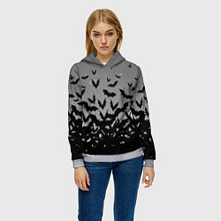 Толстовка-худи женская Серый фон и летучие мыши, цвет: 3D-меланж — фото 2