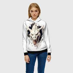 Толстовка-худи женская Белый дракон выглядывает из стены, цвет: 3D-черный — фото 2