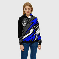 Толстовка-худи женская Volkswagen - Синяя абстракция, цвет: 3D-черный — фото 2