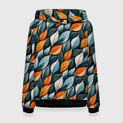 Толстовка-худи женская Узор из листьев поздняя осень, цвет: 3D-черный