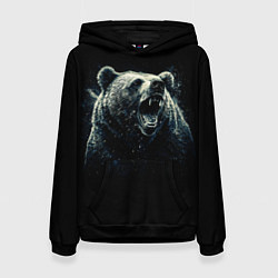 Толстовка-худи женская Медведь разъярённый, цвет: 3D-черный