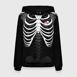 Толстовка-худи женская Скелет: ребра с кусочком торта с вишней, цвет: 3D-черный