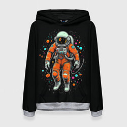 Толстовка-худи женская Космонавт в оранжевом скафандре, цвет: 3D-меланж