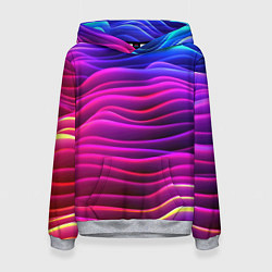 Толстовка-худи женская Синие фиолетовые волны, цвет: 3D-меланж