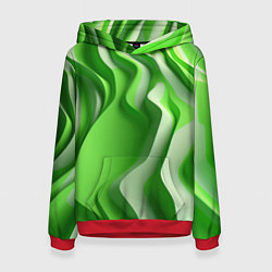 Толстовка-худи женская Зеленые объемные полосы, цвет: 3D-красный