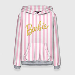 Женская толстовка Barbie - золотая надпись и бело-розовые полосы