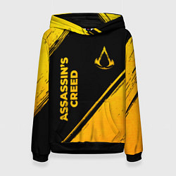 Толстовка-худи женская Assassins Creed - gold gradient: надпись, символ, цвет: 3D-черный