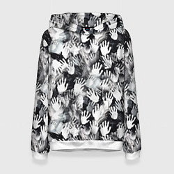 Толстовка-худи женская Черно-белые отпечатки ладоней, цвет: 3D-белый
